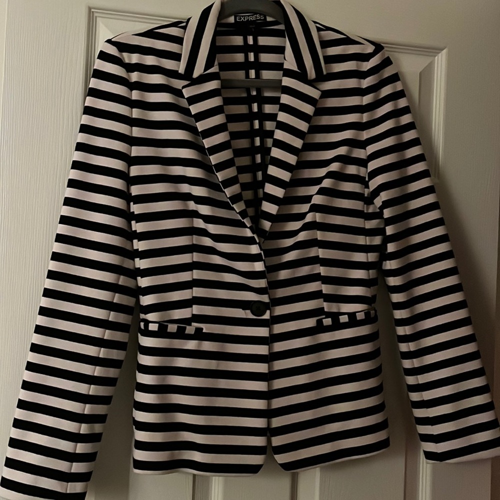 Express black and white stripped blazer